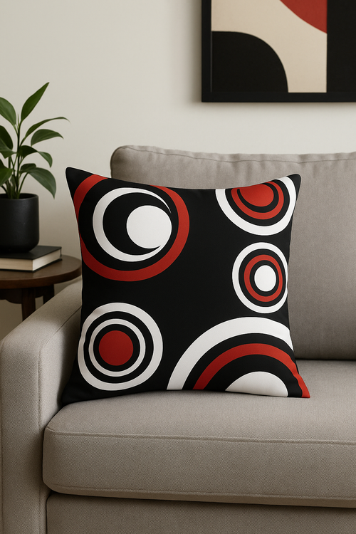 housse de coussin noire et rouge motif géométrique moderne