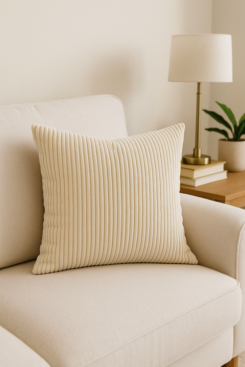 housse de coussin rayée en velours côtelé personnalisable 65x65 ou 70x70 cm - vue 2 sur 2