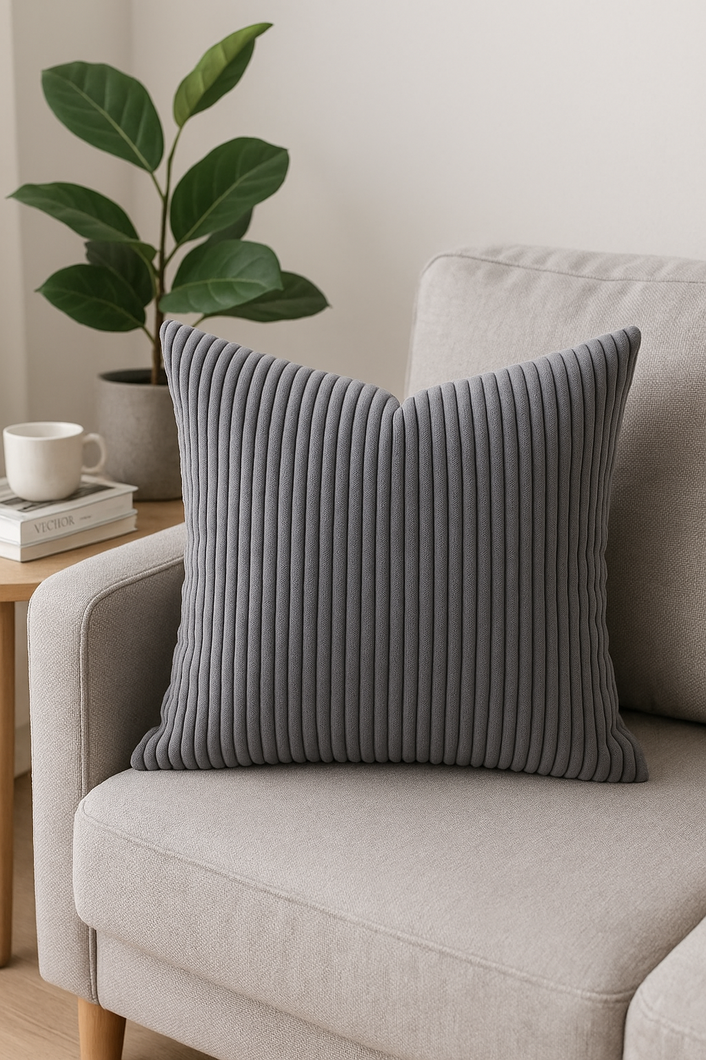 housse de coussin rayée velours côtelé personnalisée grande taille 65x65 70x70 - vue 3 sur 2