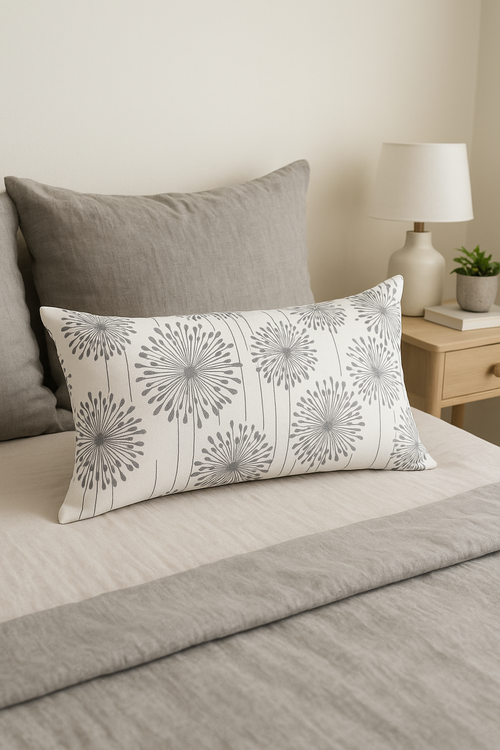 housse de coussin rectangulaire géométrique gris patchwork décoratif - vue 3 sur 2