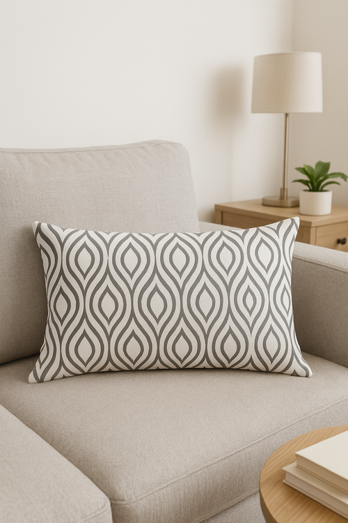 housse de coussin rectangulaire géométrique gris patchwork décorative - vue 2 sur 2