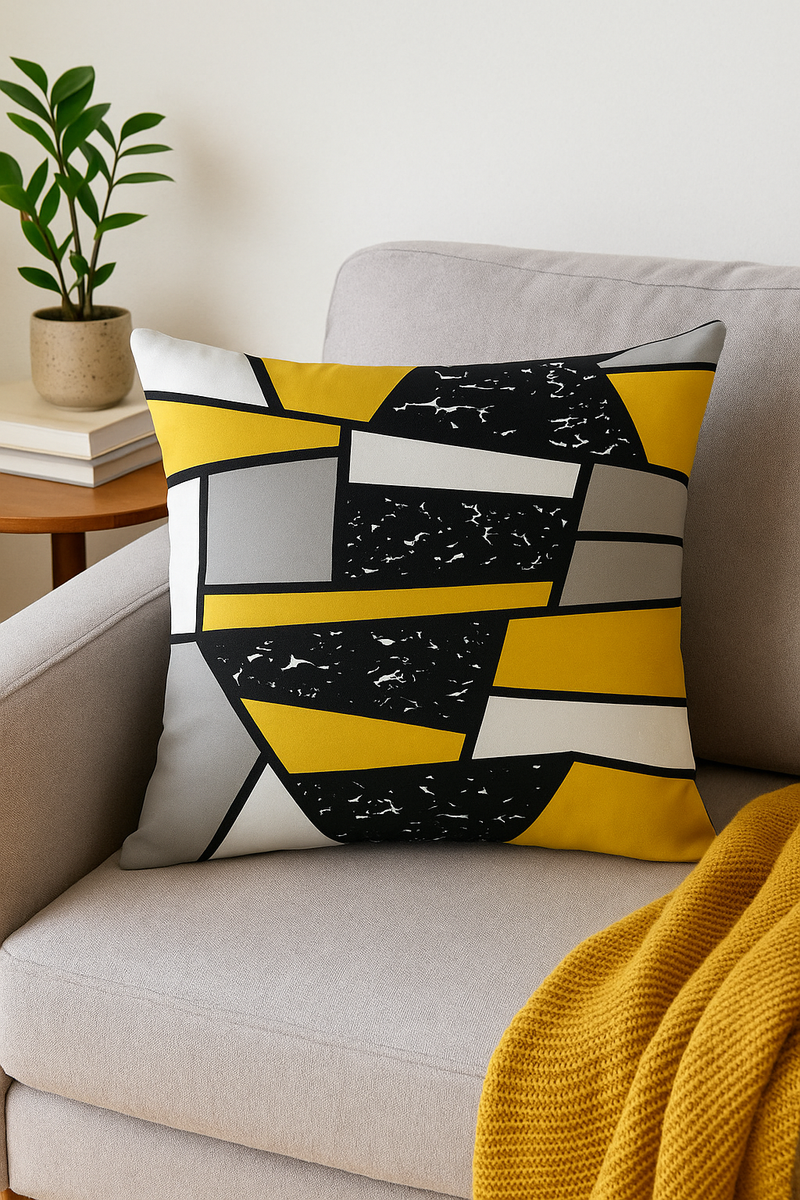 housse de coussin rectangulaire géométrique jaune et rouge 30 x 50 cm