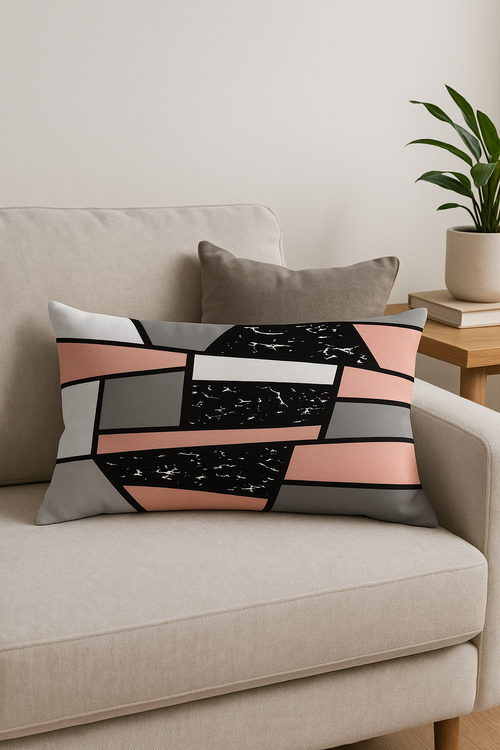 housse de coussin rectangulaire géométrique jaune et rouge 30 x 50 cm