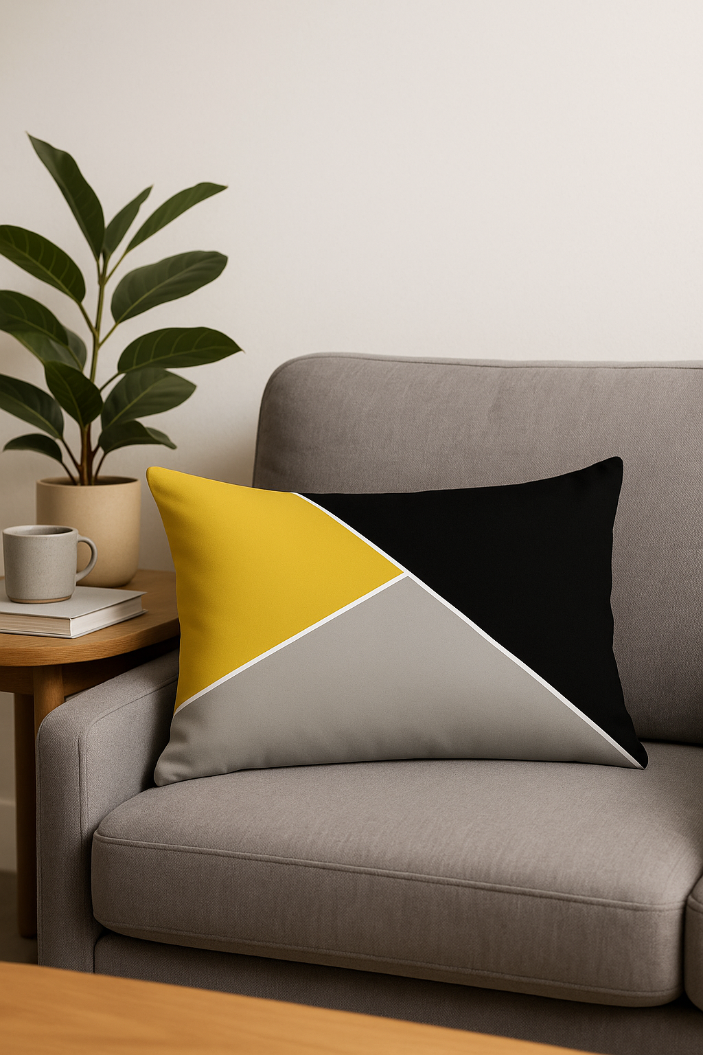 housse de coussin rectangulaire géométrique jaune rouge 30 x 50 cm - vue 3 sur 2