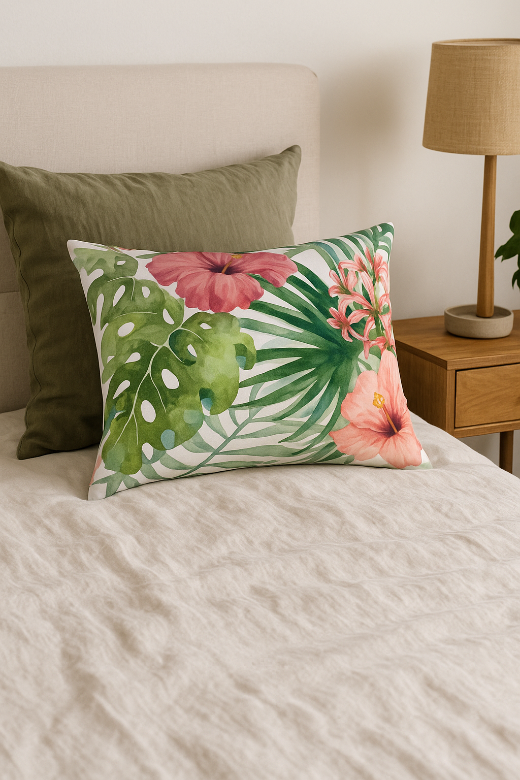 housse de coussin rectangulaire motif fleurs tropicales 30 x 50 cm - vue 2 sur 2