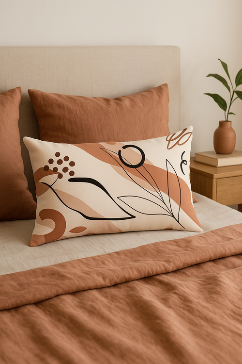 housse de coussin rectangulaire motif géométrique arc-en-ciel et végétal