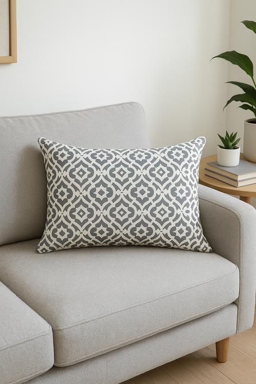 housse de coussin rectangulaire patchwork gris géométrique décorative - vue 3 sur 2