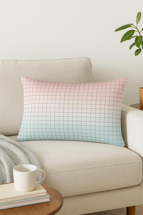 housse de coussin rose motif géométrique pour décoration intérieure
