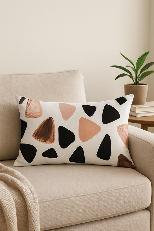 housse de coussin rose motif géométrique tendance décoration intérieure