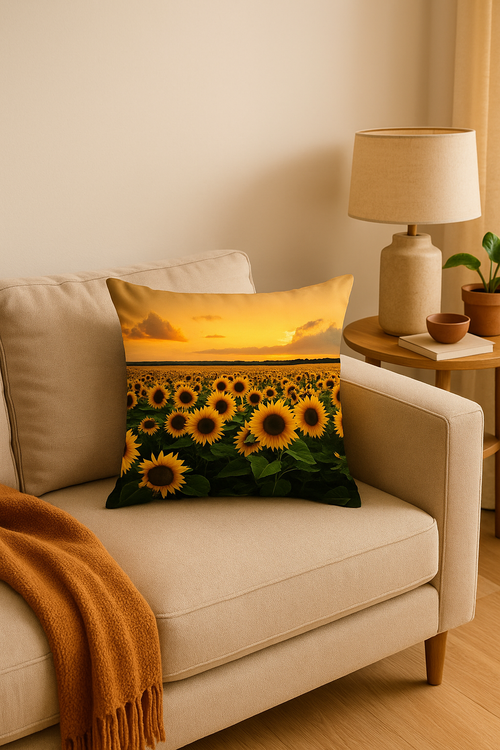 housse de coussin tournesol pour déco estivale et colorée