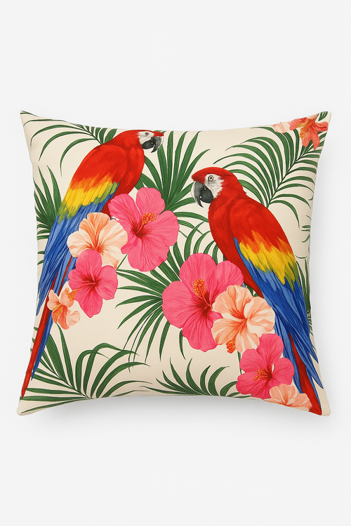 housse de coussin tropical motif perroquet pour salon