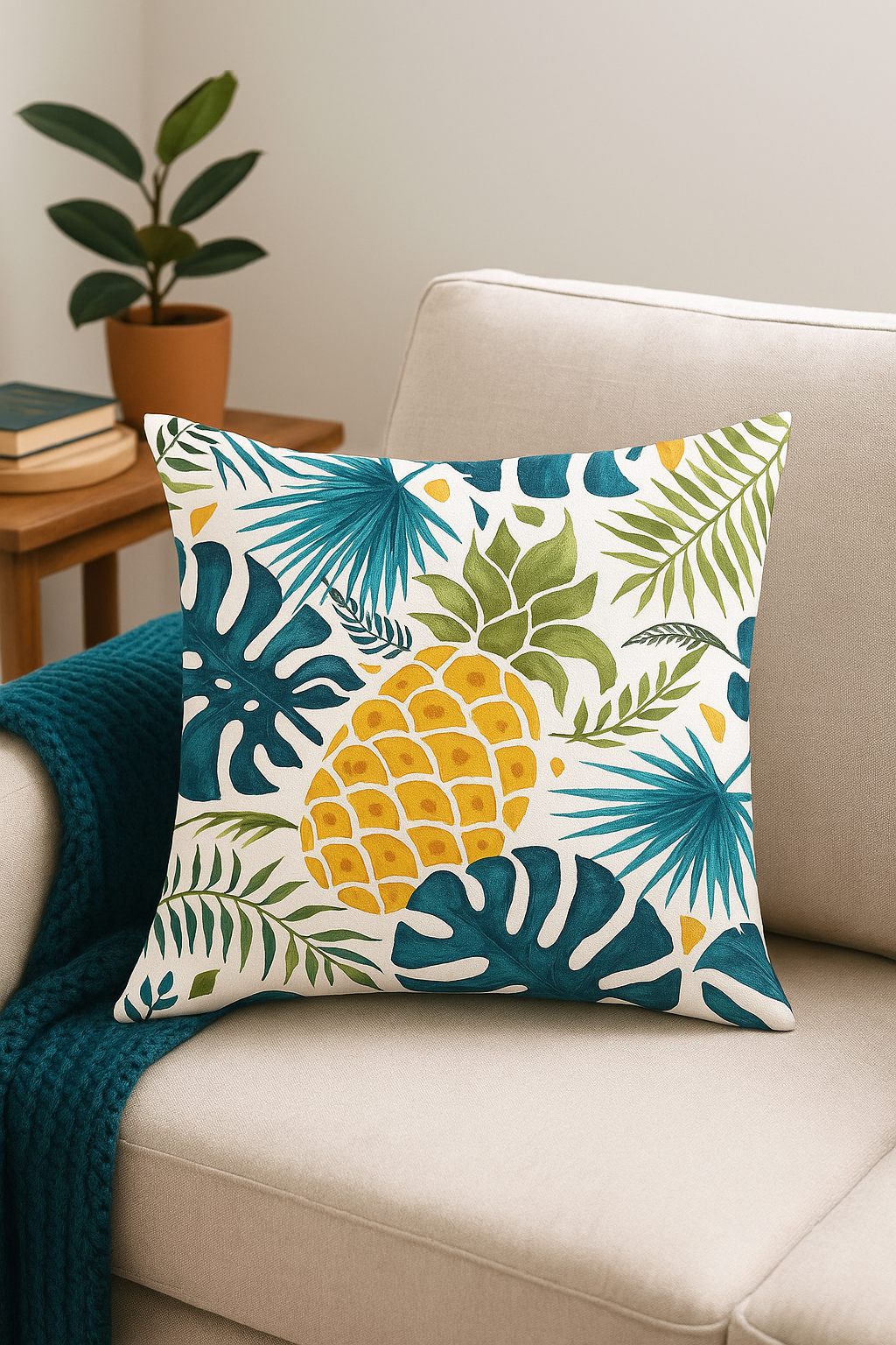 housse de coussin tropicale pour un salon élégant