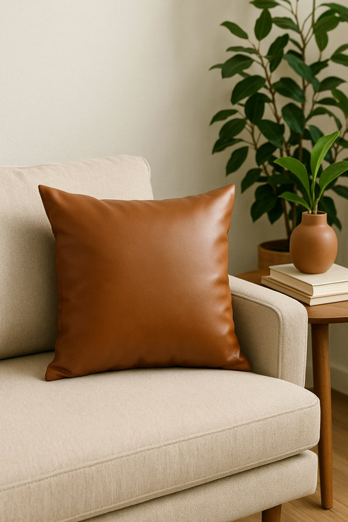 housse de coussin unie en similicuir pour décoration intérieure moderne