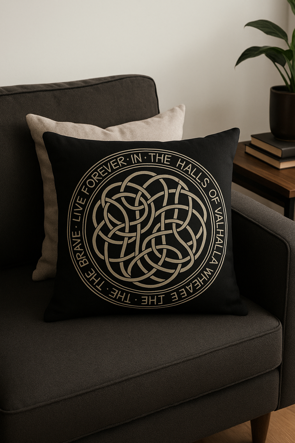 housse de coussin viking amulet motif géométrique noir et blanc