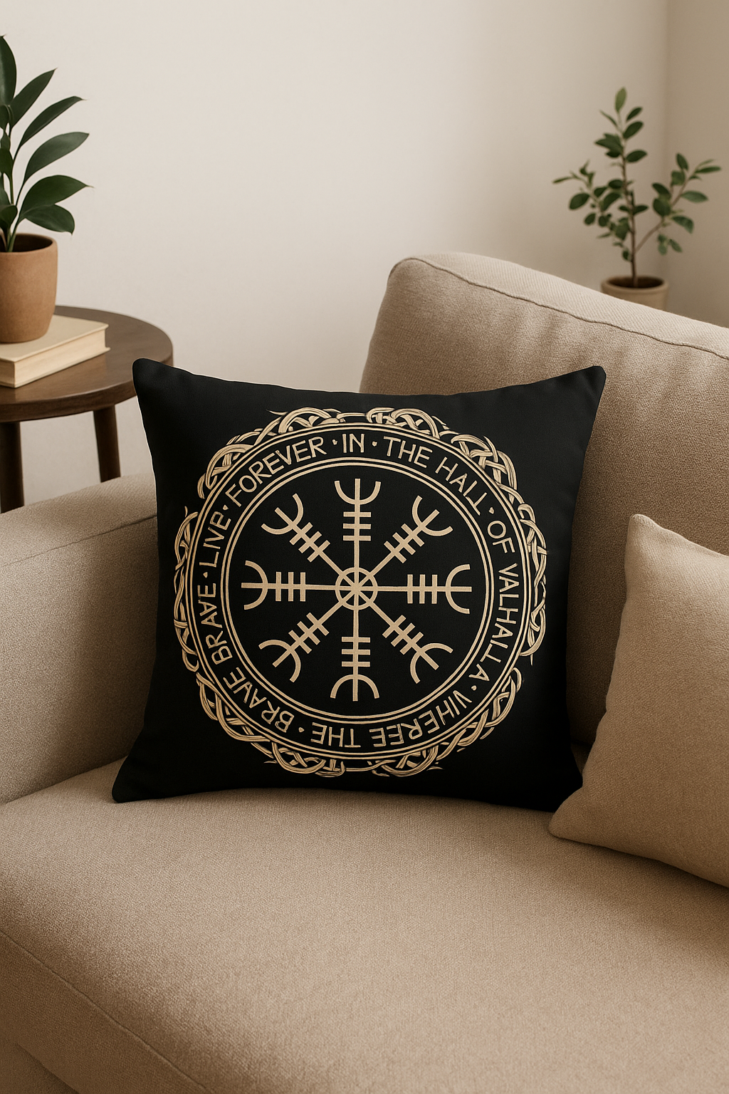 housse de coussin viking amulet motif géométrique noir et blanc - vue 3 sur 2