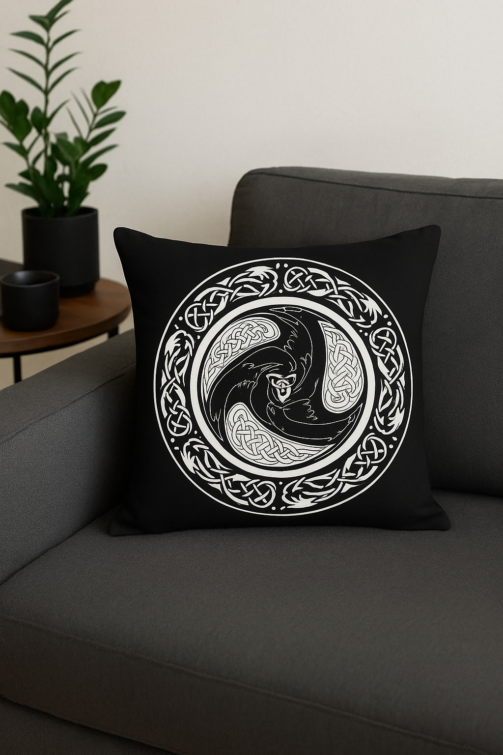 housse de coussin viking amulet motif géométrique noir et blanc - vue 3 sur 2