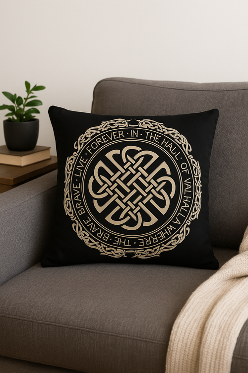 housse de coussin viking amulet motif géométrique noir et blanc