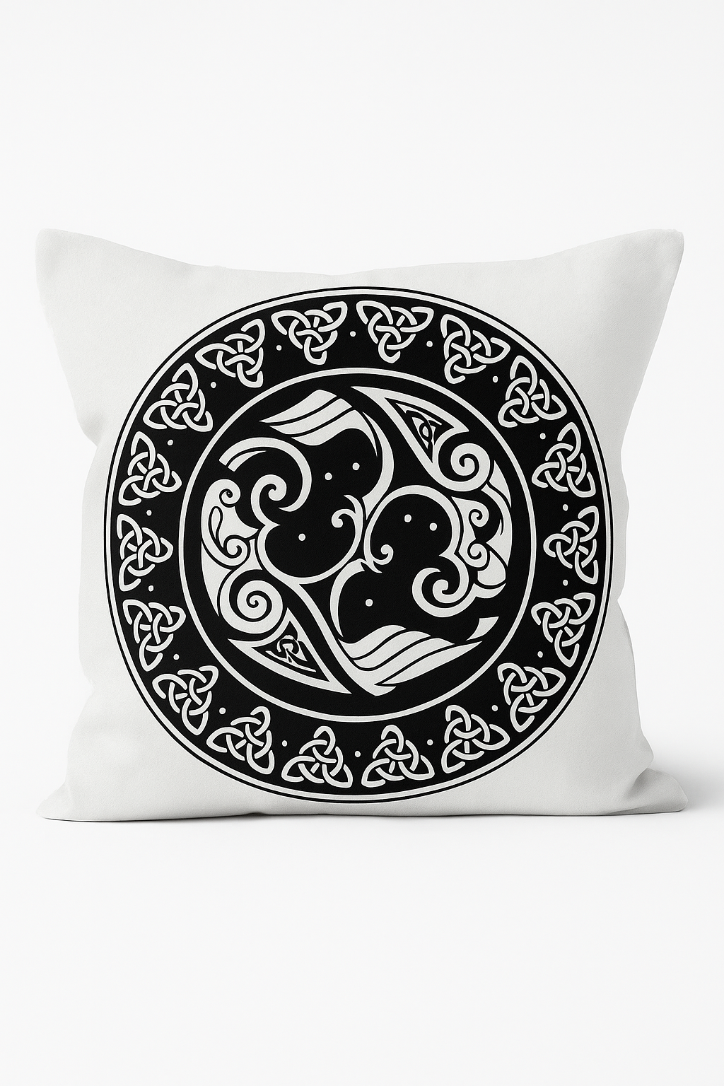housse de coussin viking amulet motif géométrique noir et blanc