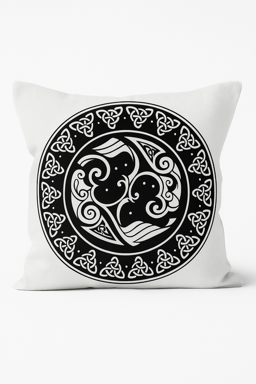 housse de coussin viking amulet motif géométrique noir et blanc