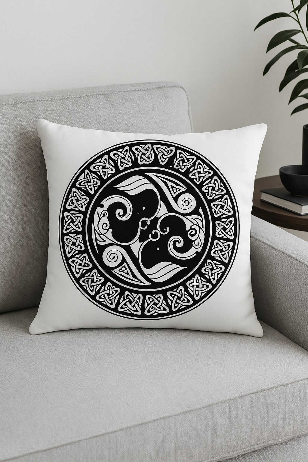 housse de coussin viking amulet motif géométrique noir et blanc - vue 3 sur 2