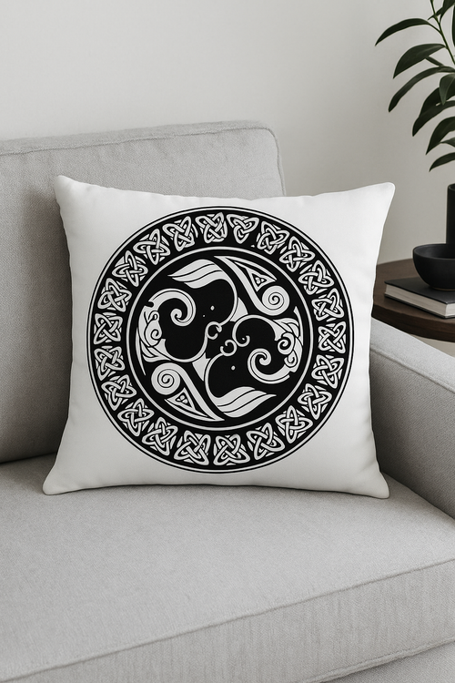housse de coussin viking amulet motif géométrique noir et blanc