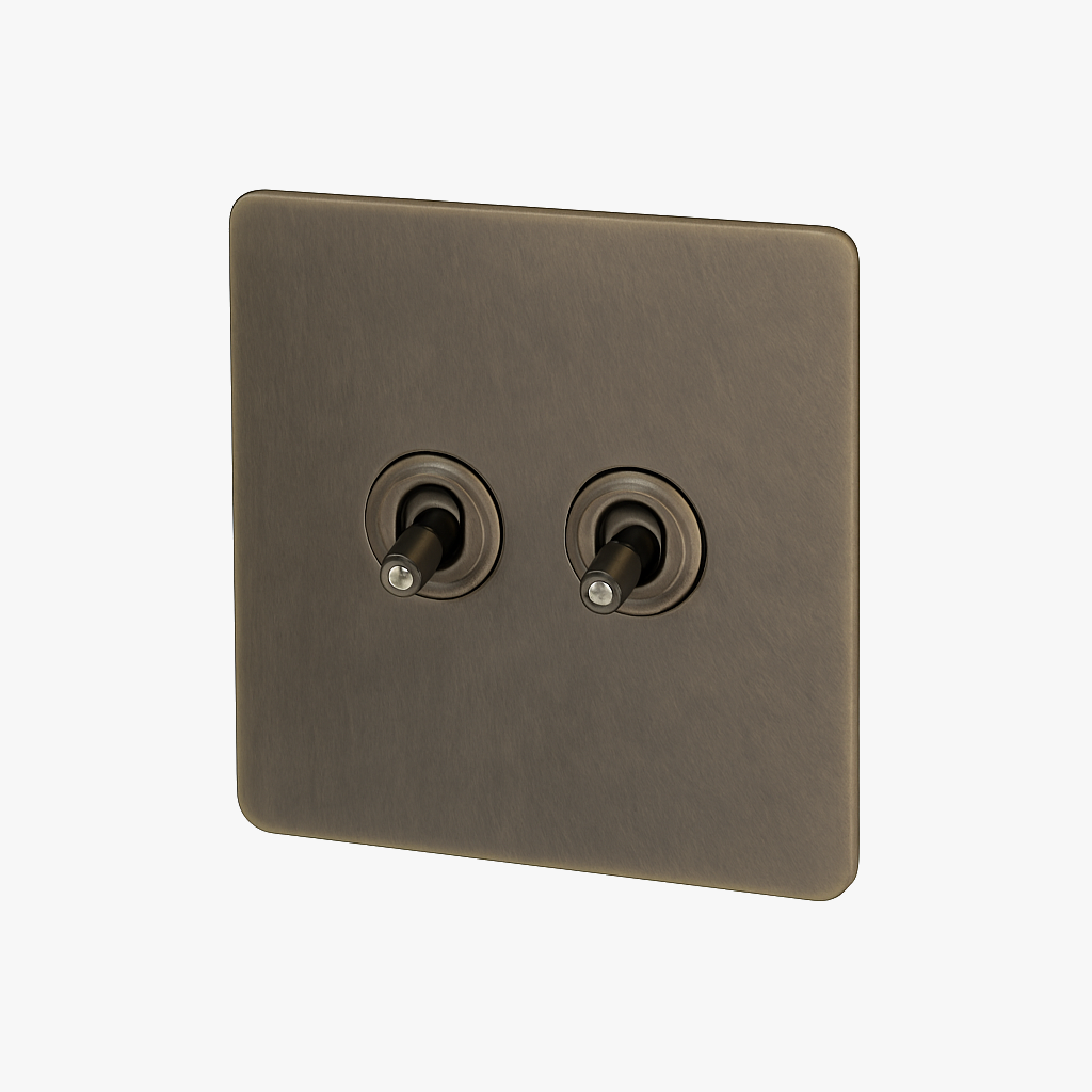 Interrupteur double 2 voies intermédiaire switch en acier gris vieilli bords arrondis