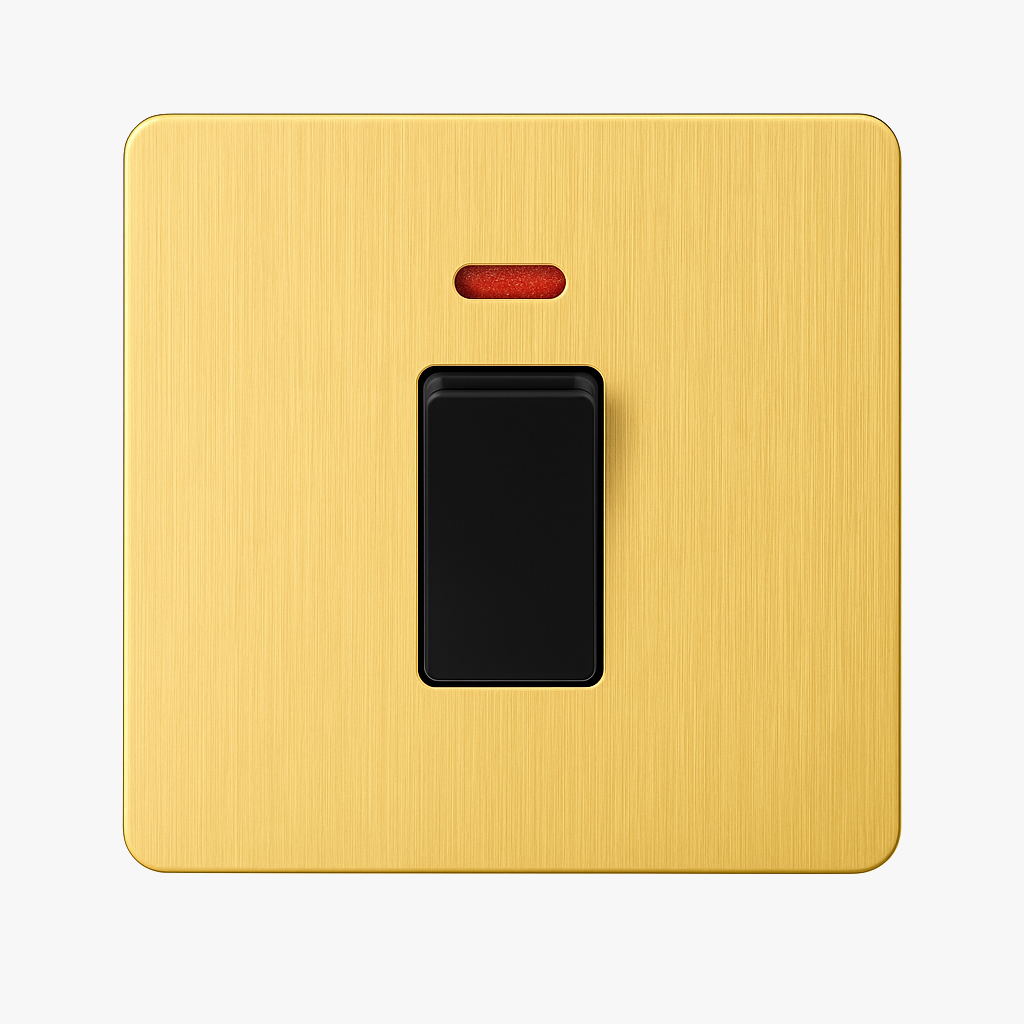 Interrupteur simple 1 voie avec LED 20A en acier doré brossé bords arrondis