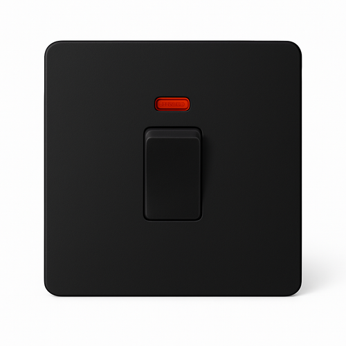 Interrupteur simple 1 voie avec LED 20A en acier noir mat bords arrondis