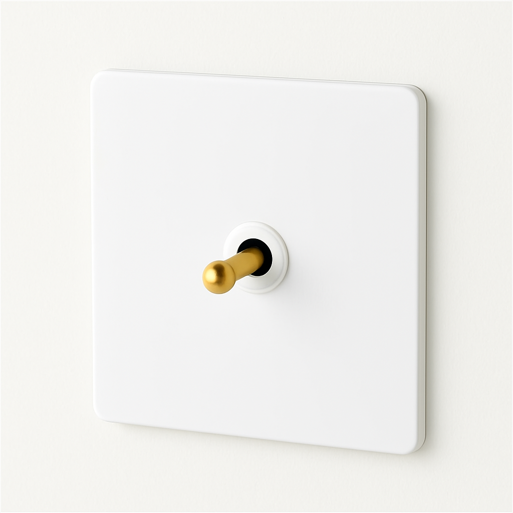 Interrupteur simple 1 voie en acier blanc mat et doré bords arrondis