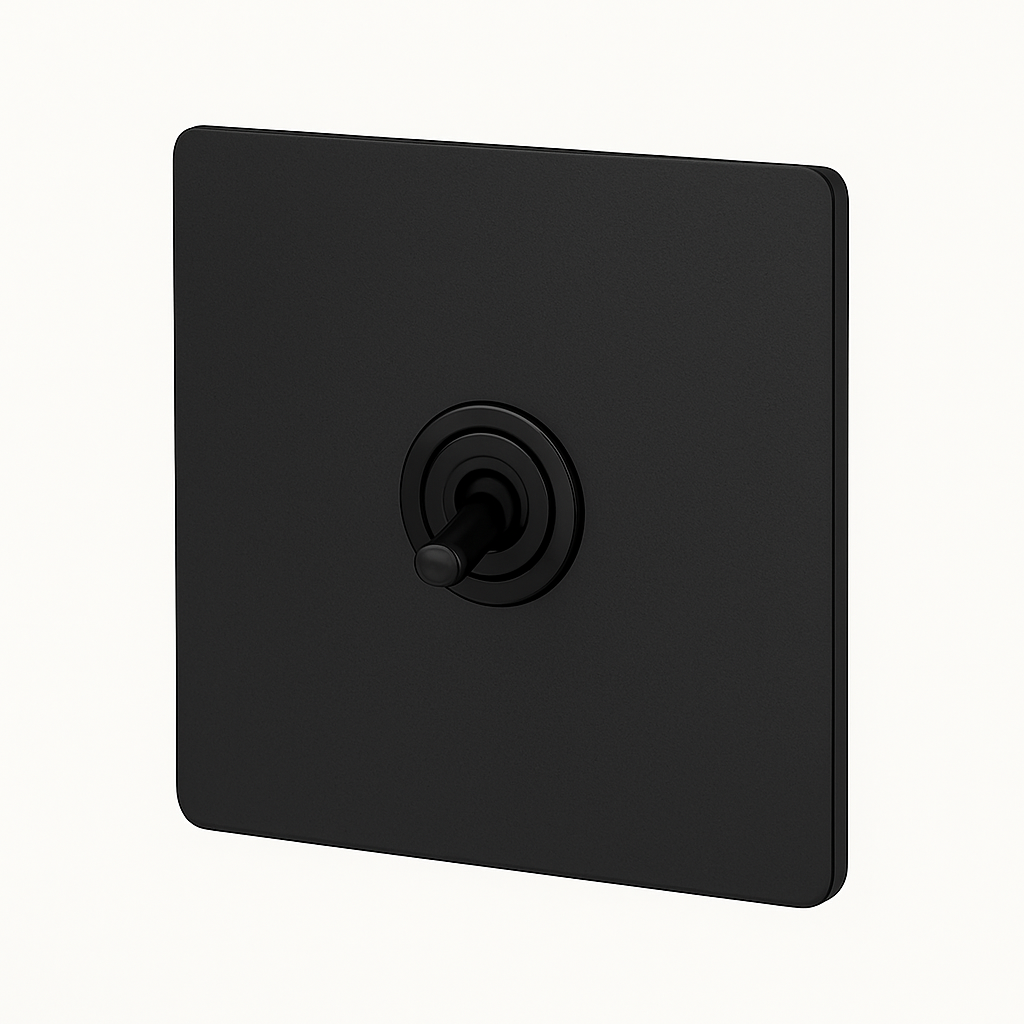 Interrupteur simple 1 voie en acier noir mat bords arrondis