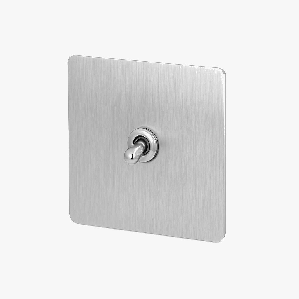 Interrupteur simple 1 voie intermédiaire switch en acier gris clair brossé bords arrondis