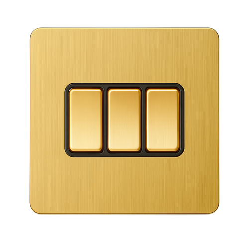 Interrupteur triple 3 voies en acier doré brossé bords arrondis