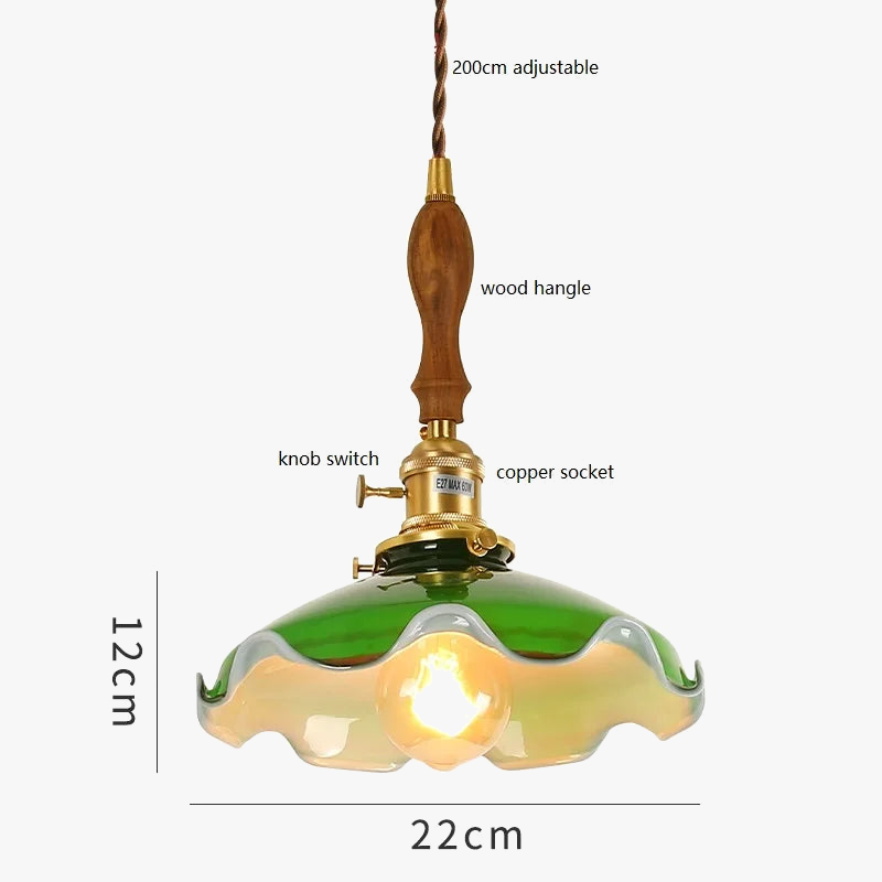 Suspension vintage style américain en cuivre bois et verre