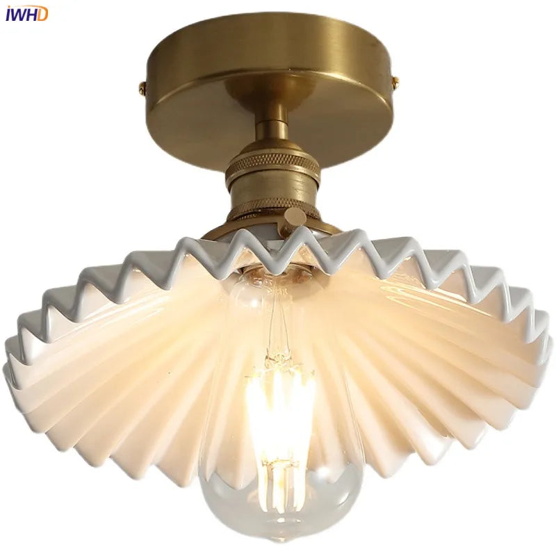 plafonnier nordique cuivre LED luminaires interrupteur chambre salon escalier lumière Plafon montage Flount en céramique éclairage à la maison