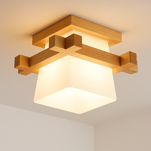Japonais chaleureusement maison Cottage Tatami bois plafonnier Led avec abat-jour en verre couloir couloir balcon E27 plafonnier moderne - vue 2 sur 7
