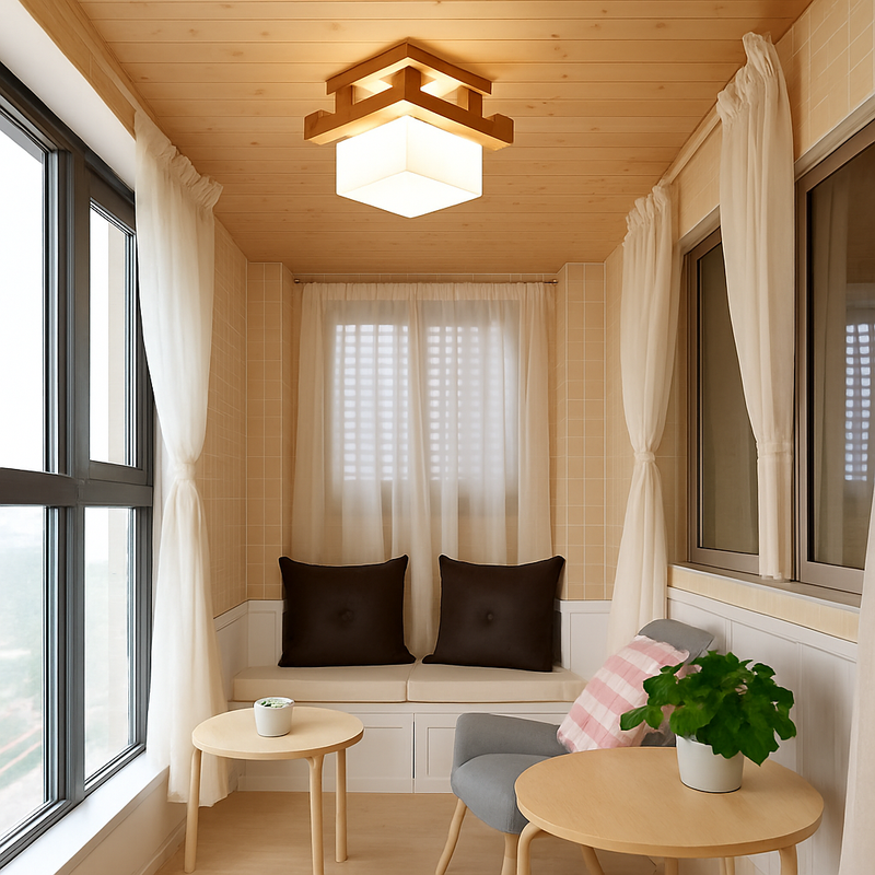 Japonais chaleureusement maison Cottage Tatami bois plafonnier Led avec abat-jour en verre couloir couloir balcon E27 plafonnier moderne