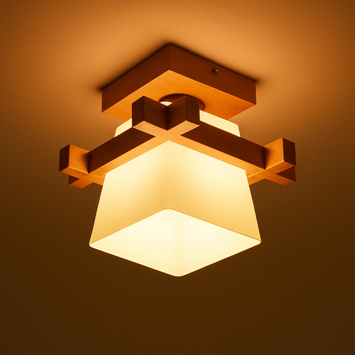 Japonais chaleureusement maison Cottage Tatami bois plafonnier Led avec abat-jour en verre couloir couloir balcon E27 plafonnier moderne - vue 5 sur 7