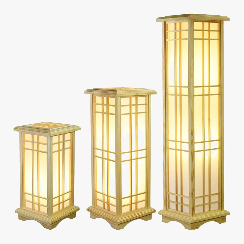 lampadaire carré en chêne massif style tatami japonais led