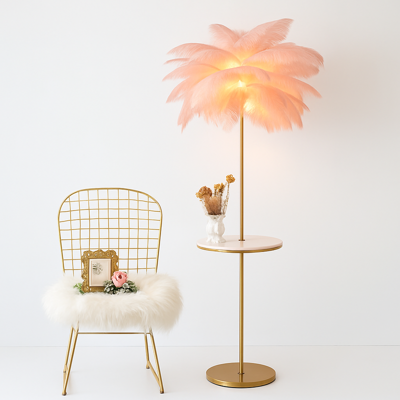 lampadaire décoratif nordique avec plumes d'autruche et éclairage led
