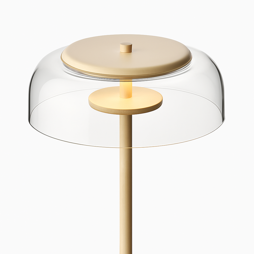 Lampadaire doré avec abat-jour en verre arrondi - vue 5 sur 5