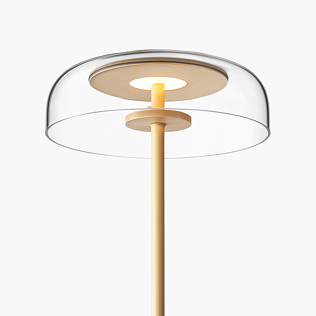 Lampadaire doré avec abat-jour en verre arrondi - vue 6 sur 5