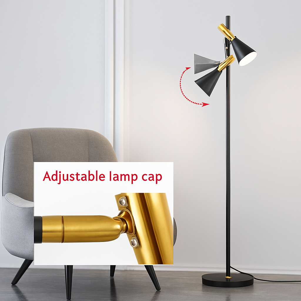 lampadaire à double led doré style vintage en marbre - vue 5 sur 8