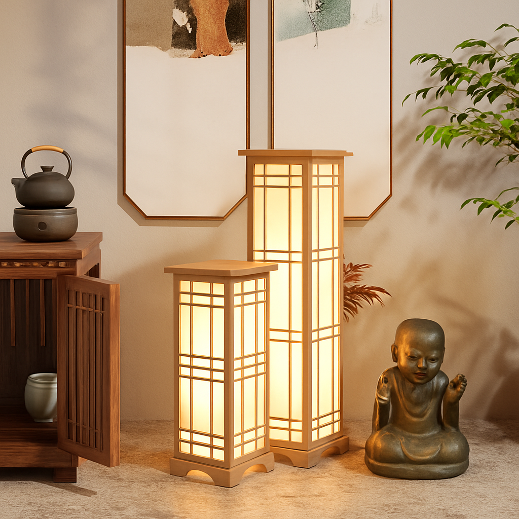 lampadaire japonais en bois pour un éclairage décoratif intérieur - vue 3 sur 8
