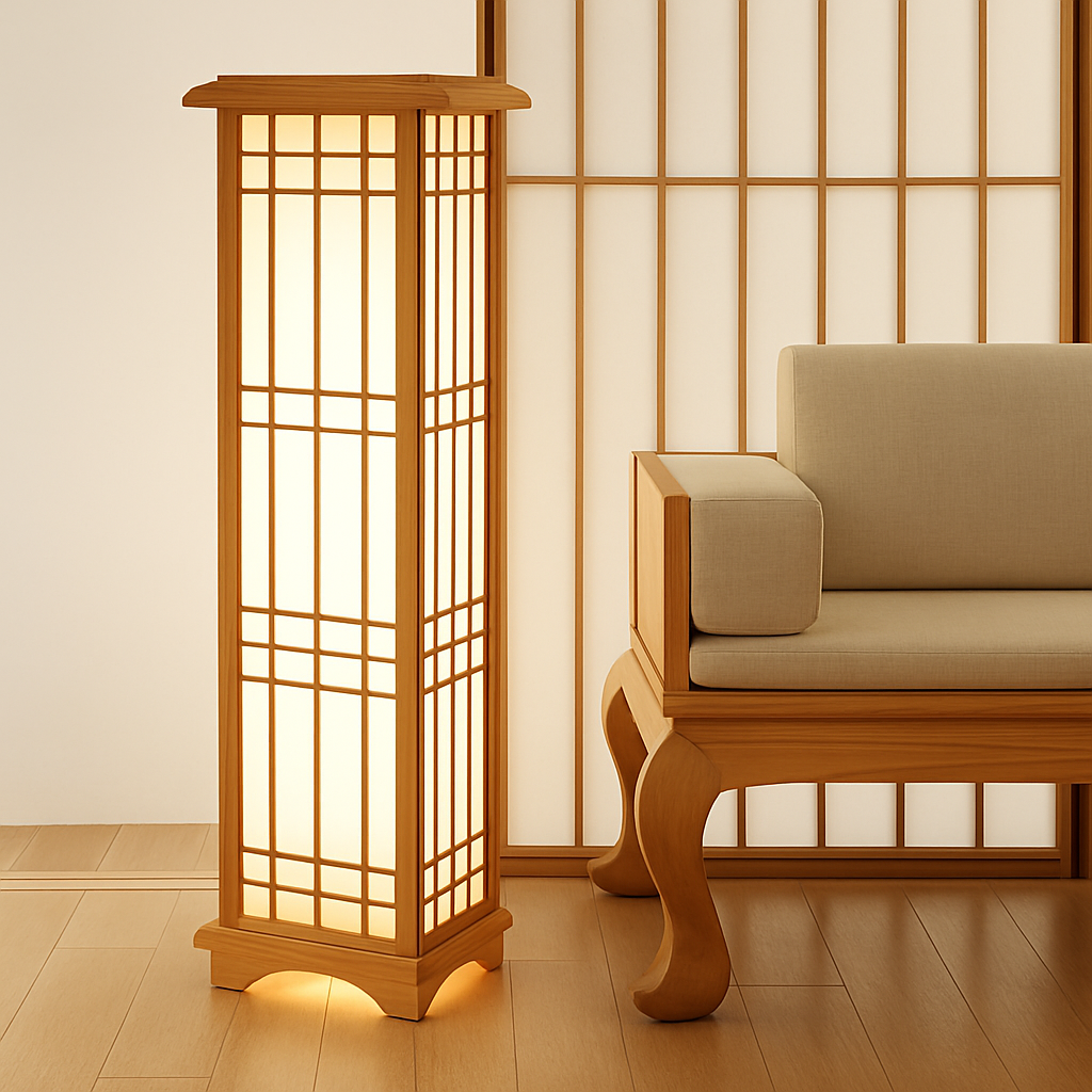 lampadaire japonais en bois pour un éclairage décoratif intérieur - vue 4 sur 8