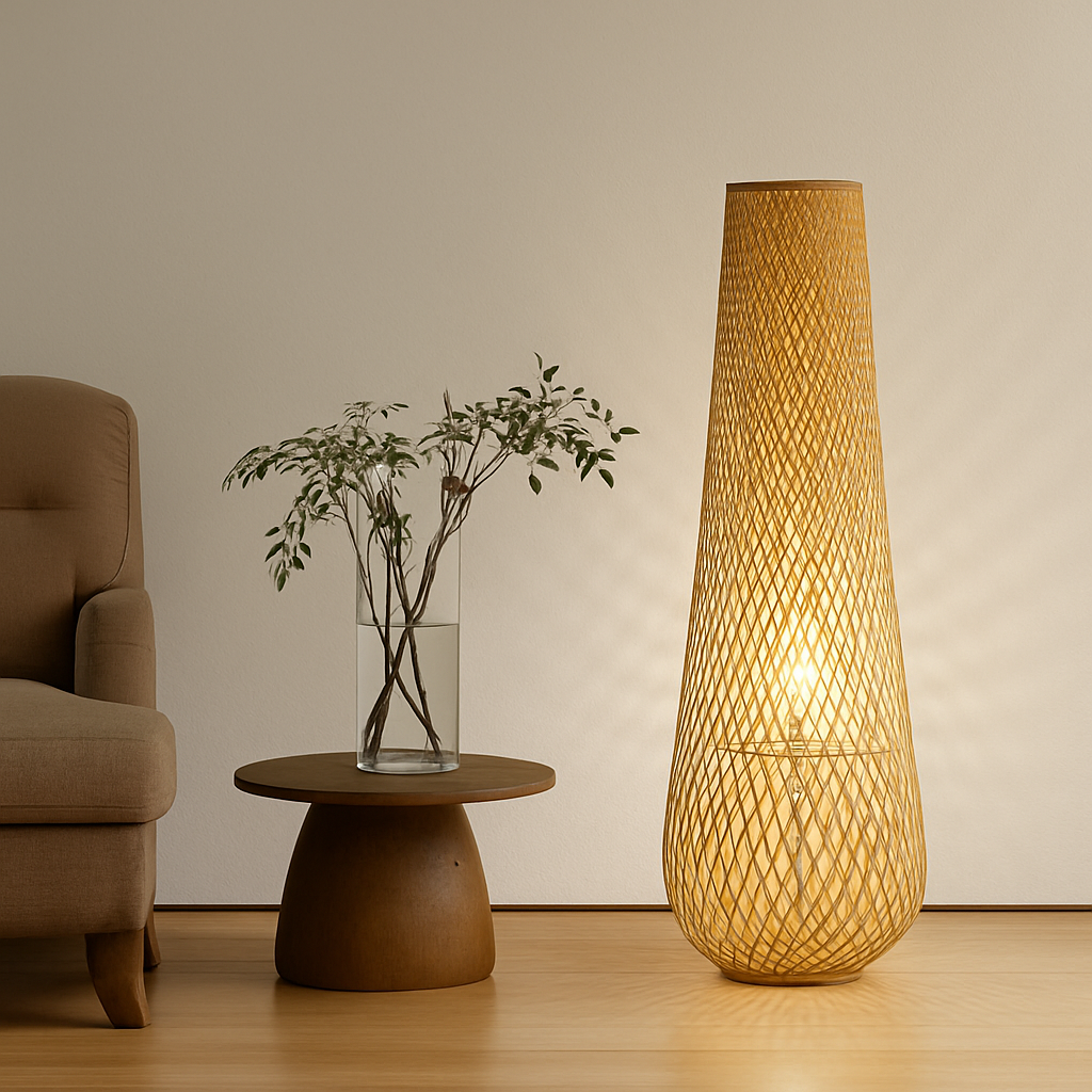 lampadaire japonais zen en bambou pour décoration intérieure - vue 7 sur 9