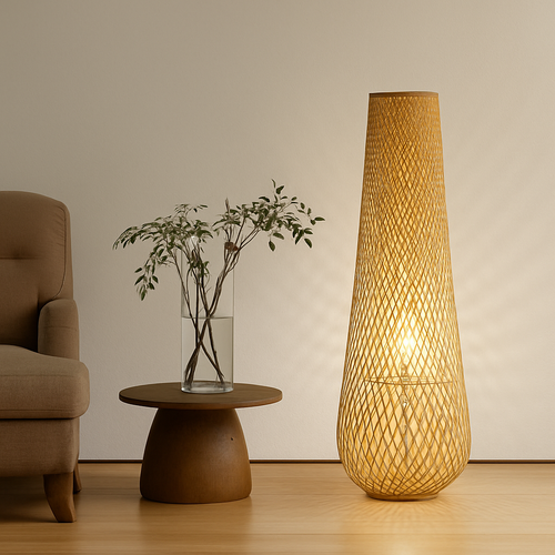 lampadaire japonais zen en bambou pour décoration intérieure