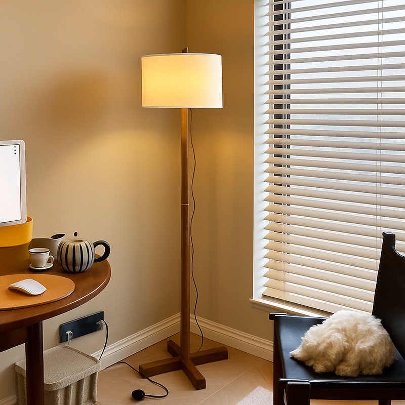 Lampadaire Nordique Wabi Sabi En Bois Massif Tissu Abat-Jour Led Salon Chambre Décor À La Maison Canapé Coin Lampe Sur Pied