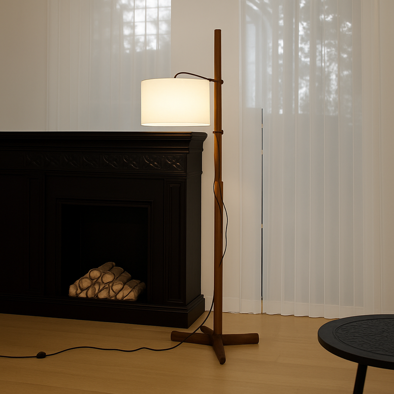 Lampadaire Nordique Wabi Sabi En Bois Massif Tissu Abat-Jour Led Salon Chambre Décor À La Maison Canapé Coin Lampe Sur Pied