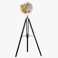lampadaire trépied rétro industriel en bois argenté doré créatif