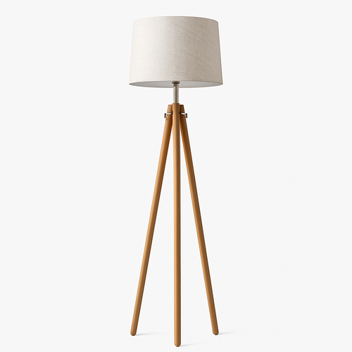 Lampadaire tripode en bois avec abat-jour en tissu Fabric